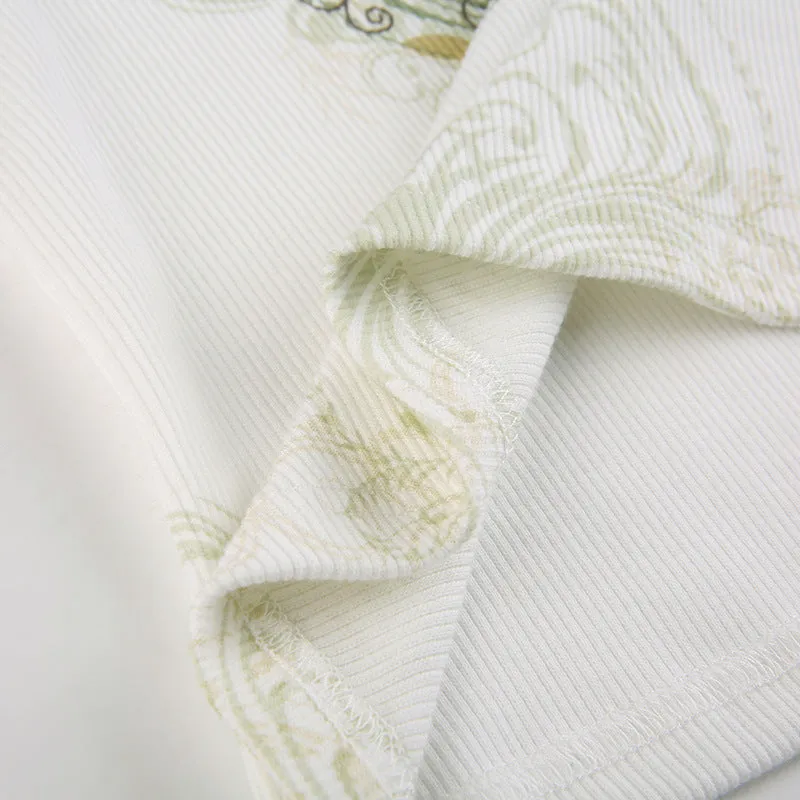 DressBetty - Slim Knitted Vest White Sleeveless O Neck Butterfly Vintage Print Tank Crop Tops