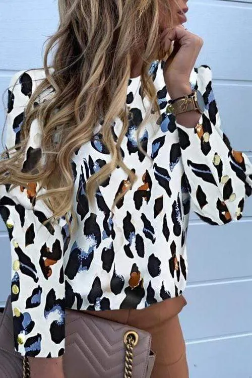 Dunnmall Autumn Long Sleeve Leopard Print Shirt