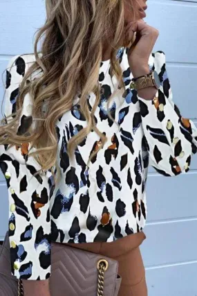 Dunnmall Autumn Long Sleeve Leopard Print Shirt