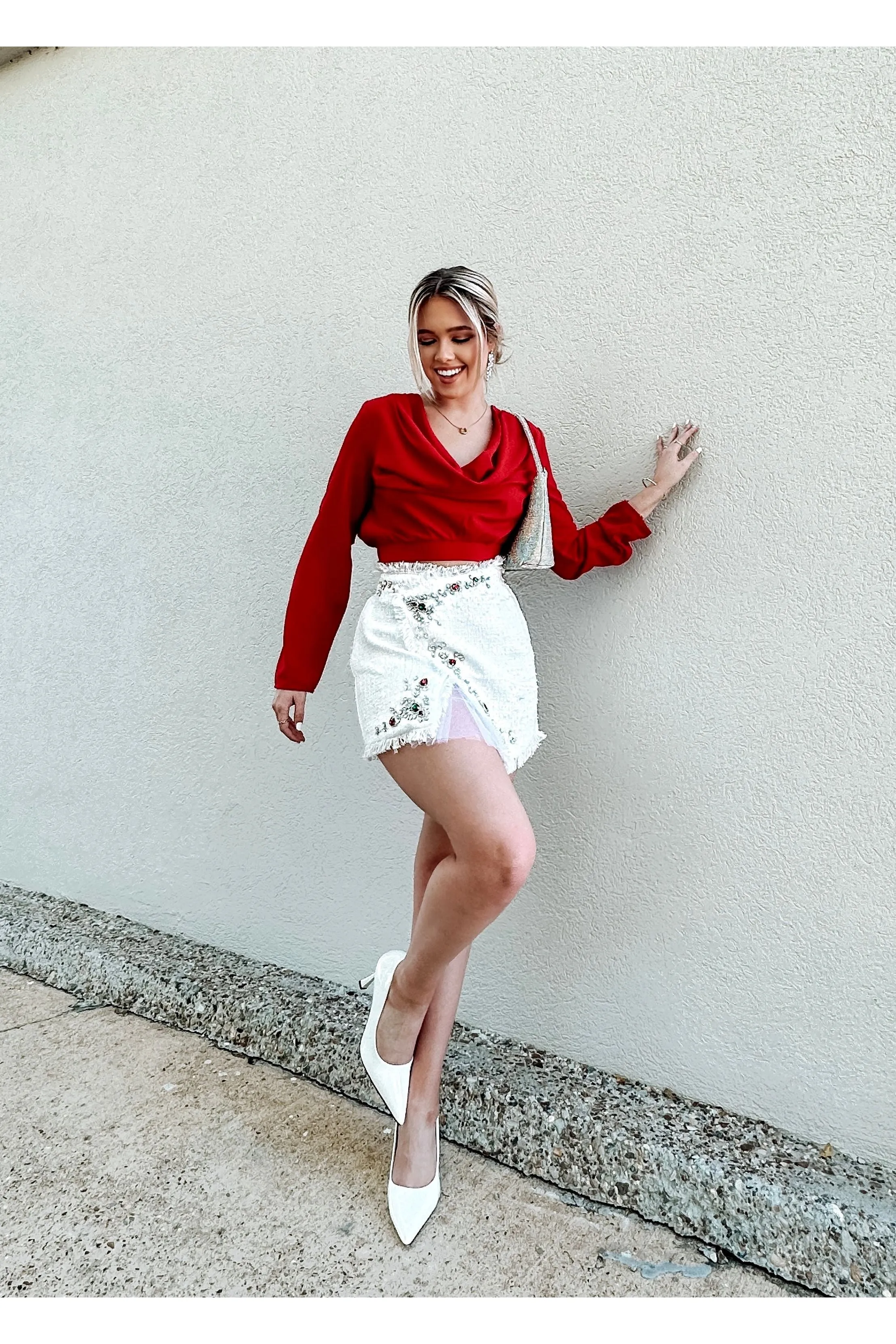 Effortlessly Glamorous White Tweed Skirt