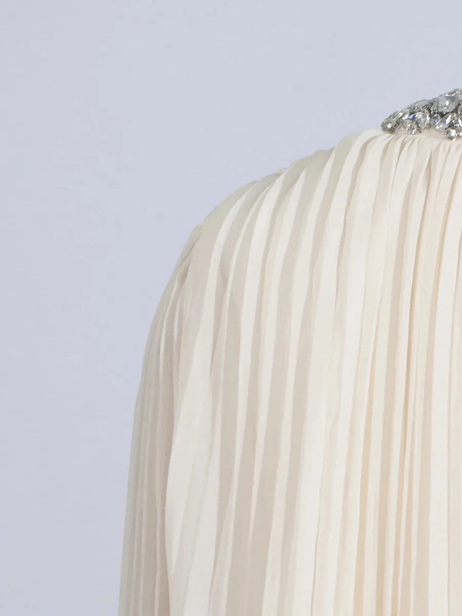 Elegant Diamond-Embellished Pleated Feather Loose Formal Dress