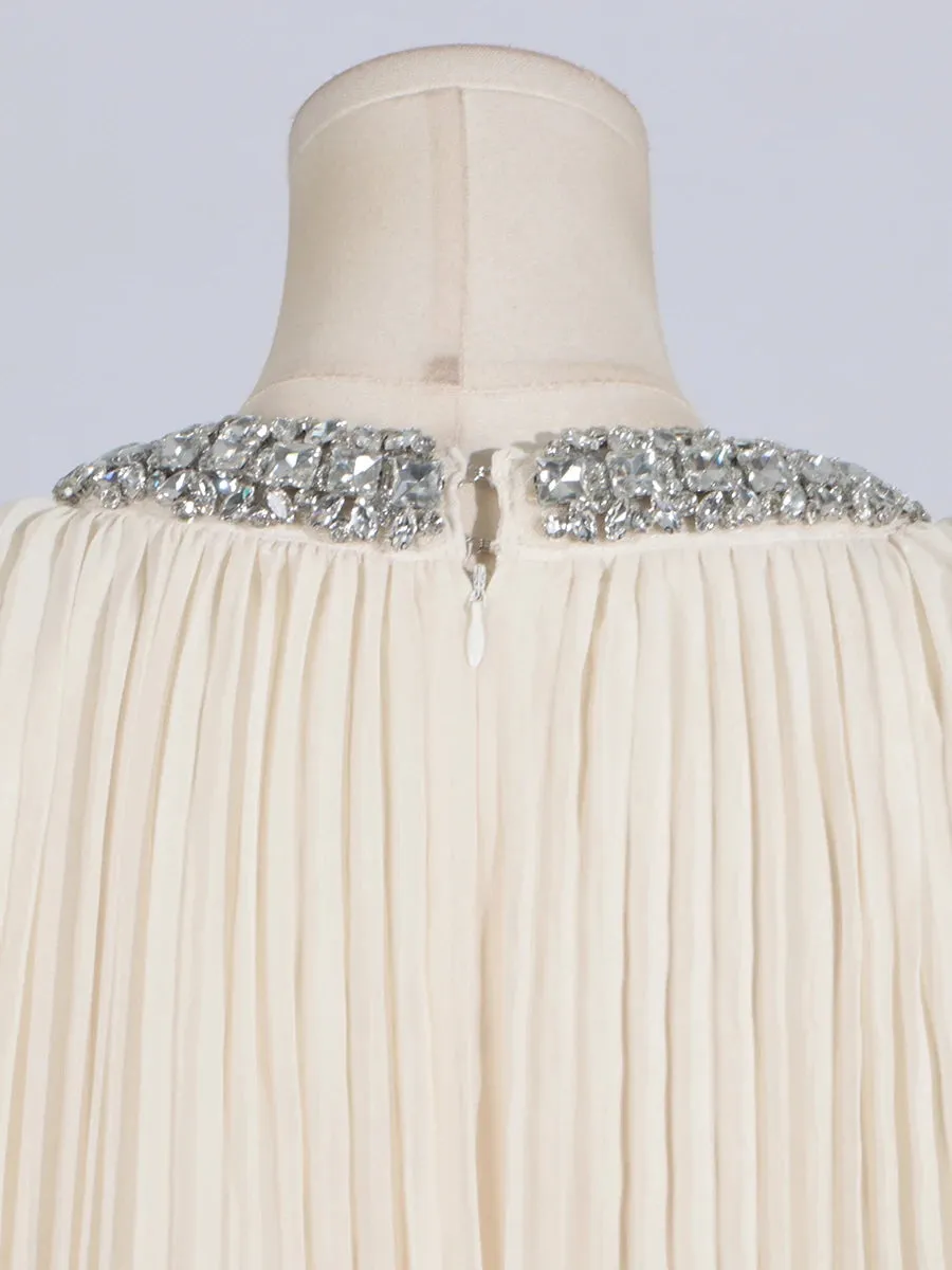 Elegant Diamond-Embellished Pleated Feather Loose Formal Dress