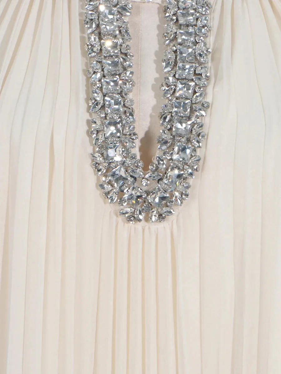 Elegant Diamond-Embellished Pleated Feather Loose Formal Dress