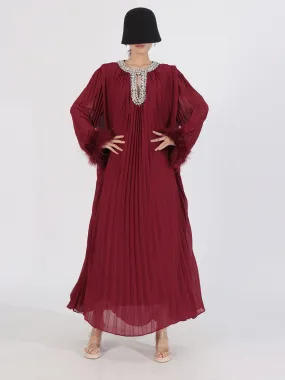 Elegant Diamond-Embellished Pleated Feather Loose Formal Dress