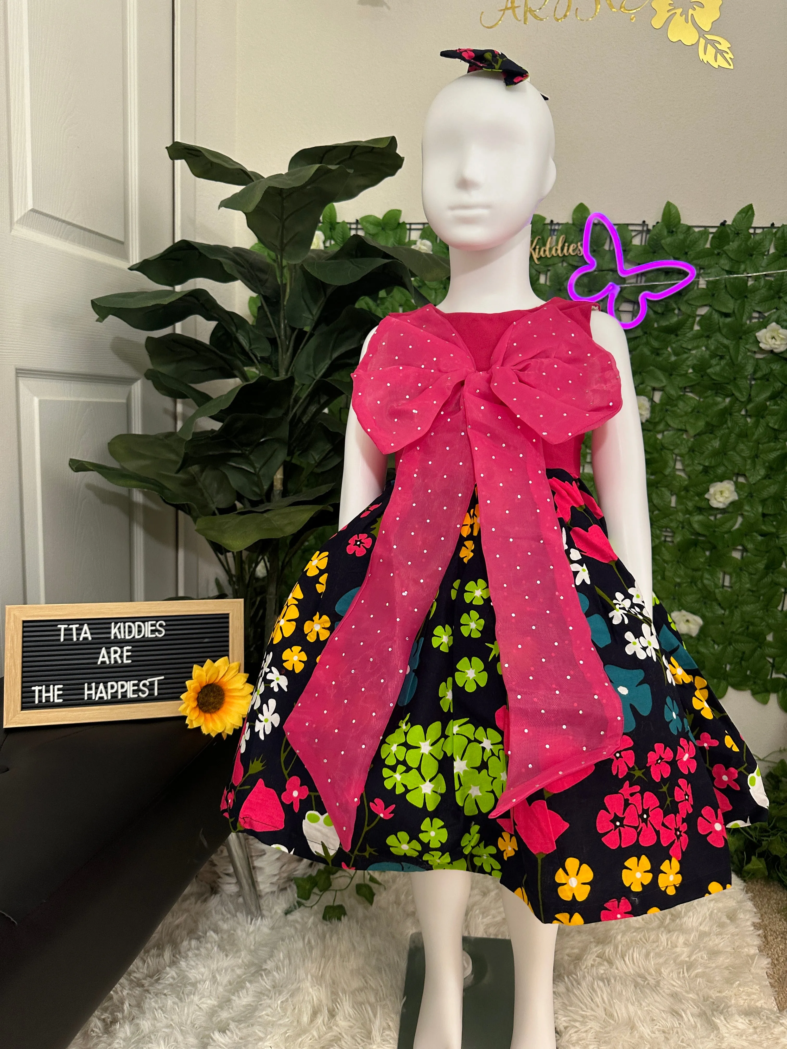 Elegant stoned bold bow Ankara ball dress girl age 3-4yrs
