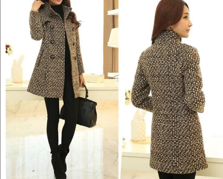 Elegant Turtleneck Plaid Coat