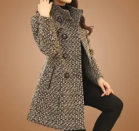 Elegant Turtleneck Plaid Coat