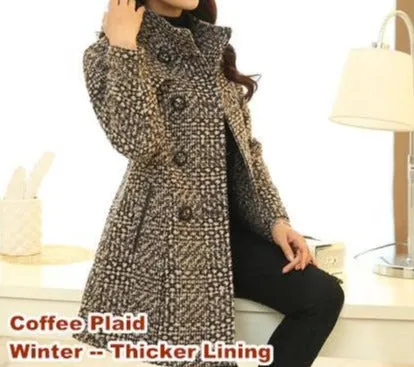 Elegant Turtleneck Plaid Coat