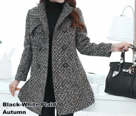 Elegant Turtleneck Plaid Coat