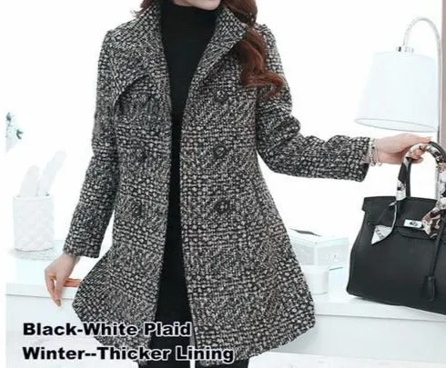 Elegant Turtleneck Plaid Coat