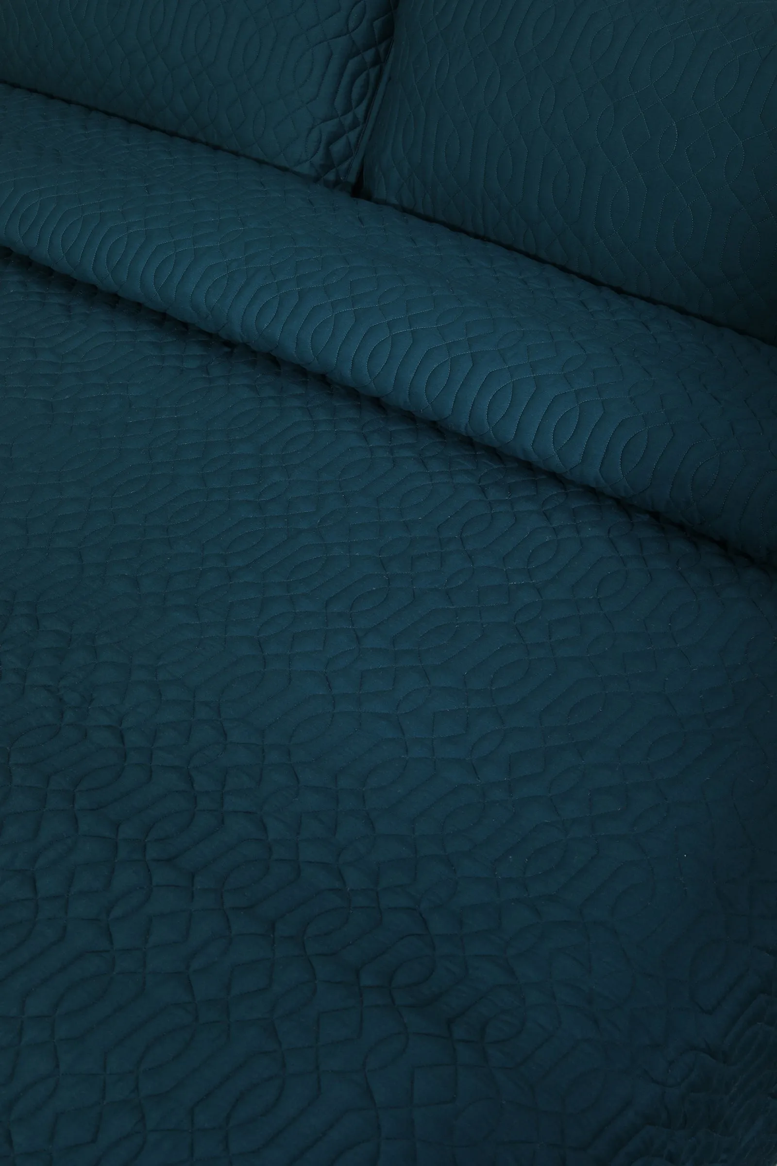 Emily Geometric Teal Quilted Cotton Bedcover