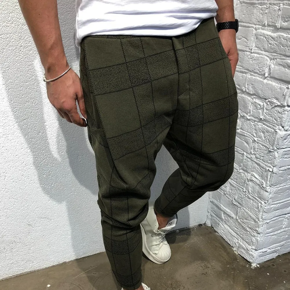 Fashion Plaid Printed Trousers Pencil Casual Pants