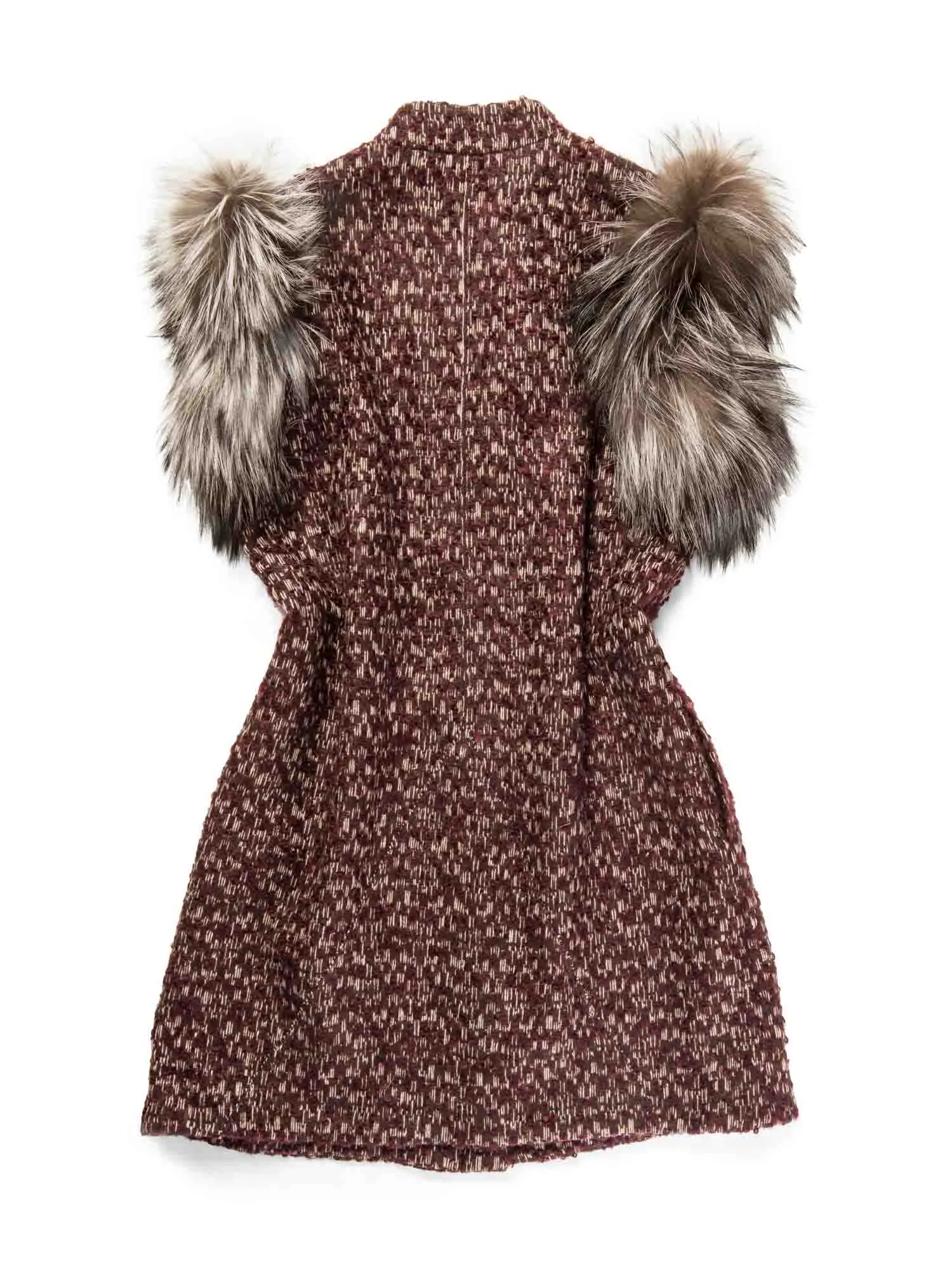 Fendi Logo Tweed Fox Fur Knitted Vest Burgundy Brown Cream