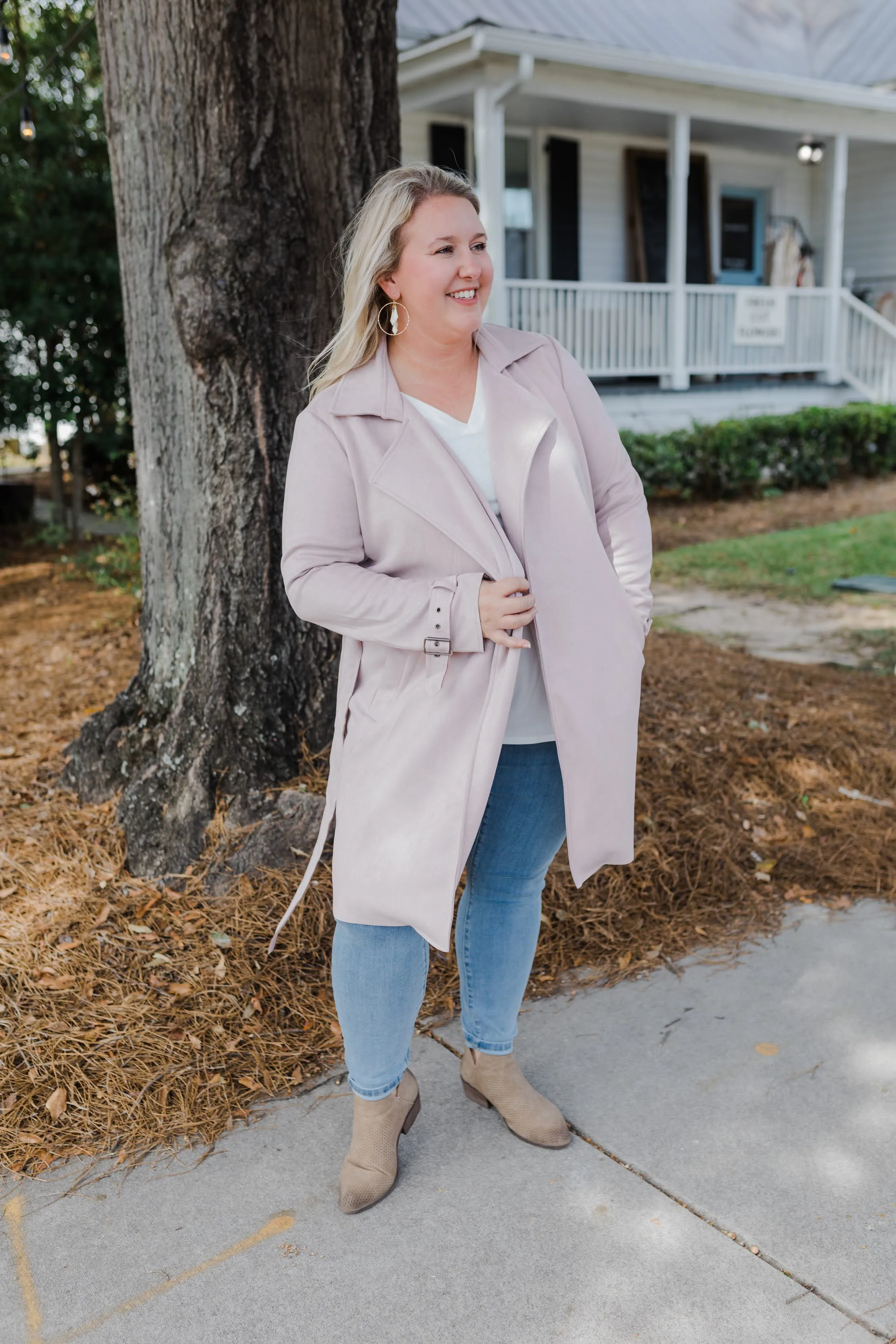 FINAL SALE Mauve Vegan Suede Short Trench Jacket