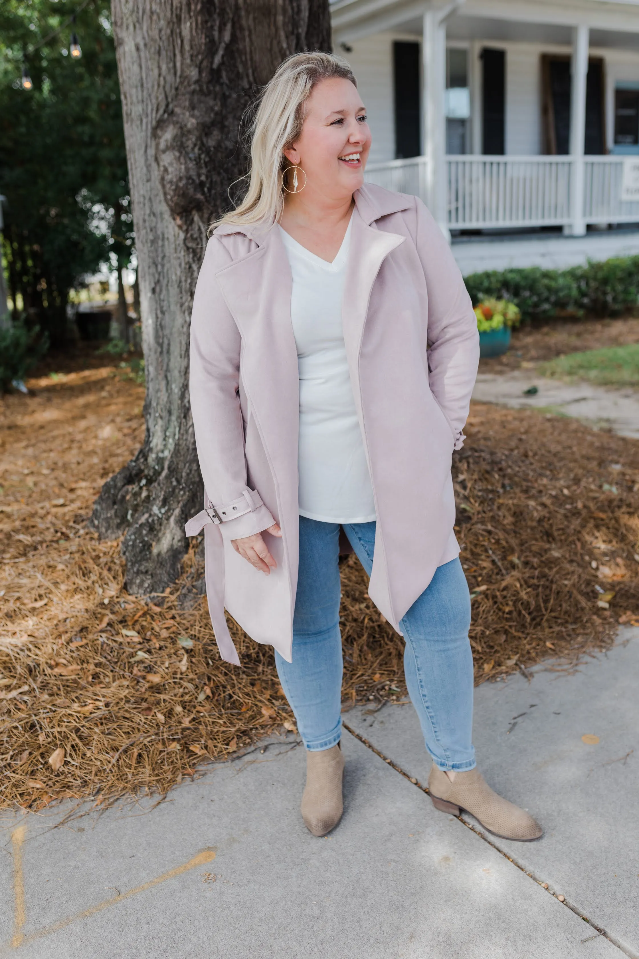 FINAL SALE Mauve Vegan Suede Short Trench Jacket
