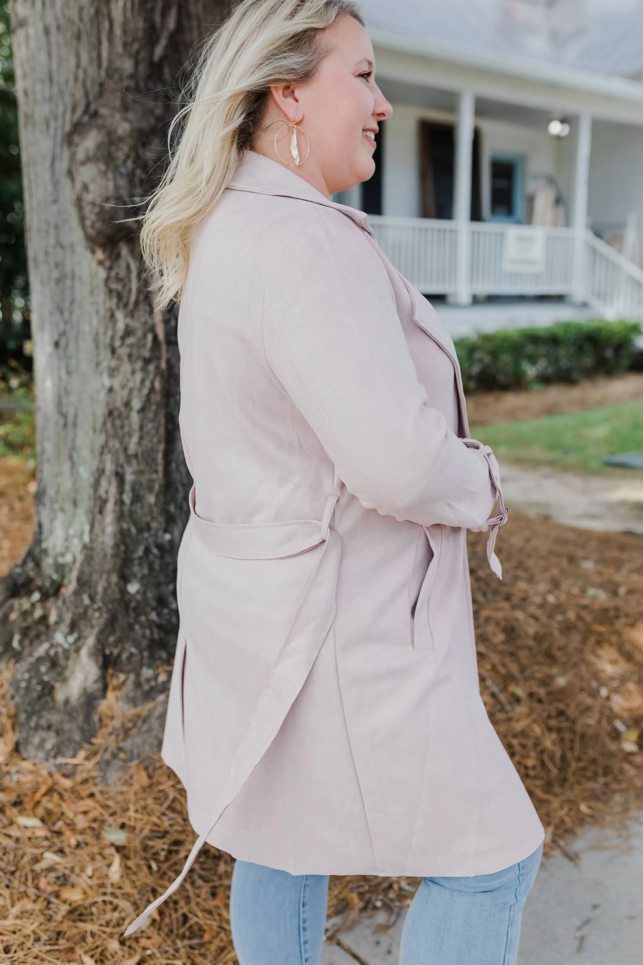 FINAL SALE Mauve Vegan Suede Short Trench Jacket