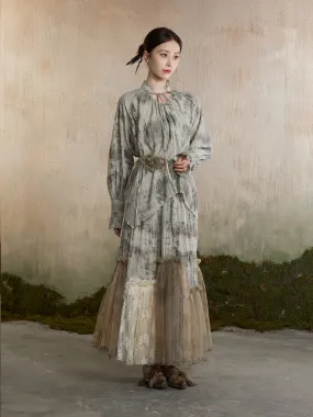 Flare Tulle Ciffon Tiered Fluffily Tie-Dye Long-Skirt