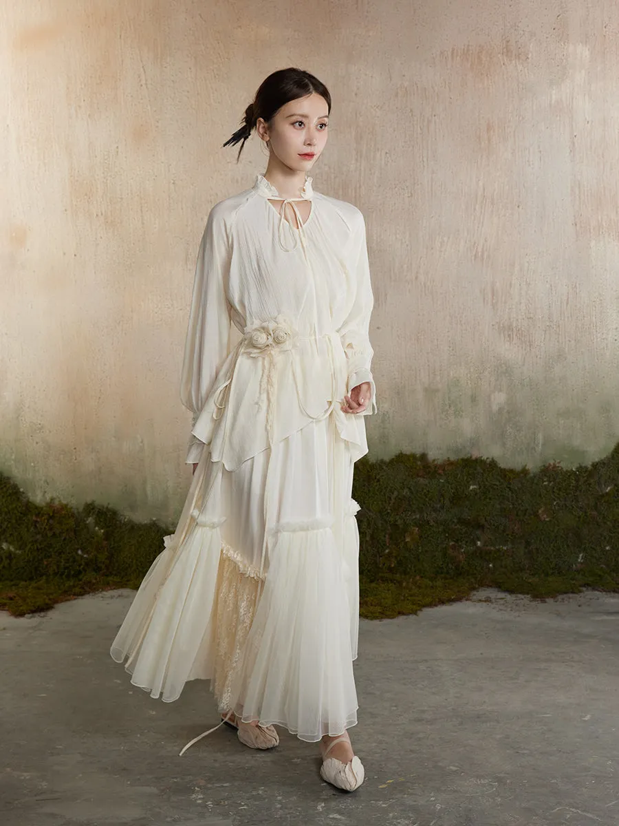 Flare Tulle Ciffon Tiered Fluffily Tie-Dye Long-Skirt
