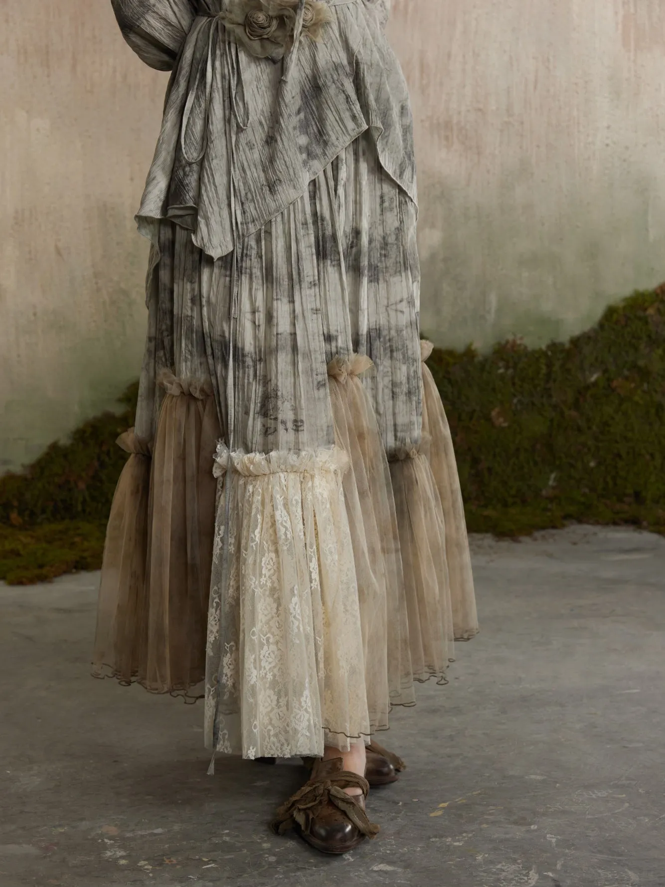 Flare Tulle Ciffon Tiered Fluffily Tie-Dye Long-Skirt