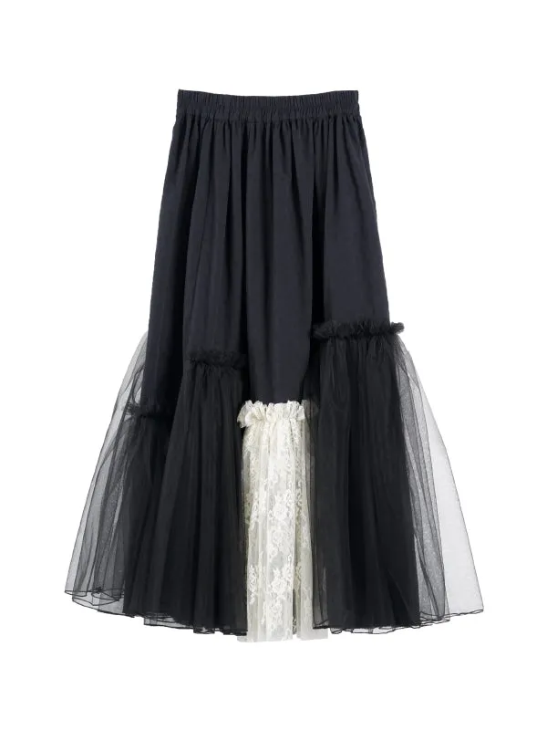 Flare Tulle Ciffon Tiered Fluffily Tie-Dye Long-Skirt