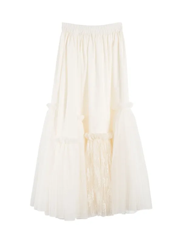 Flare Tulle Ciffon Tiered Fluffily Tie-Dye Long-Skirt