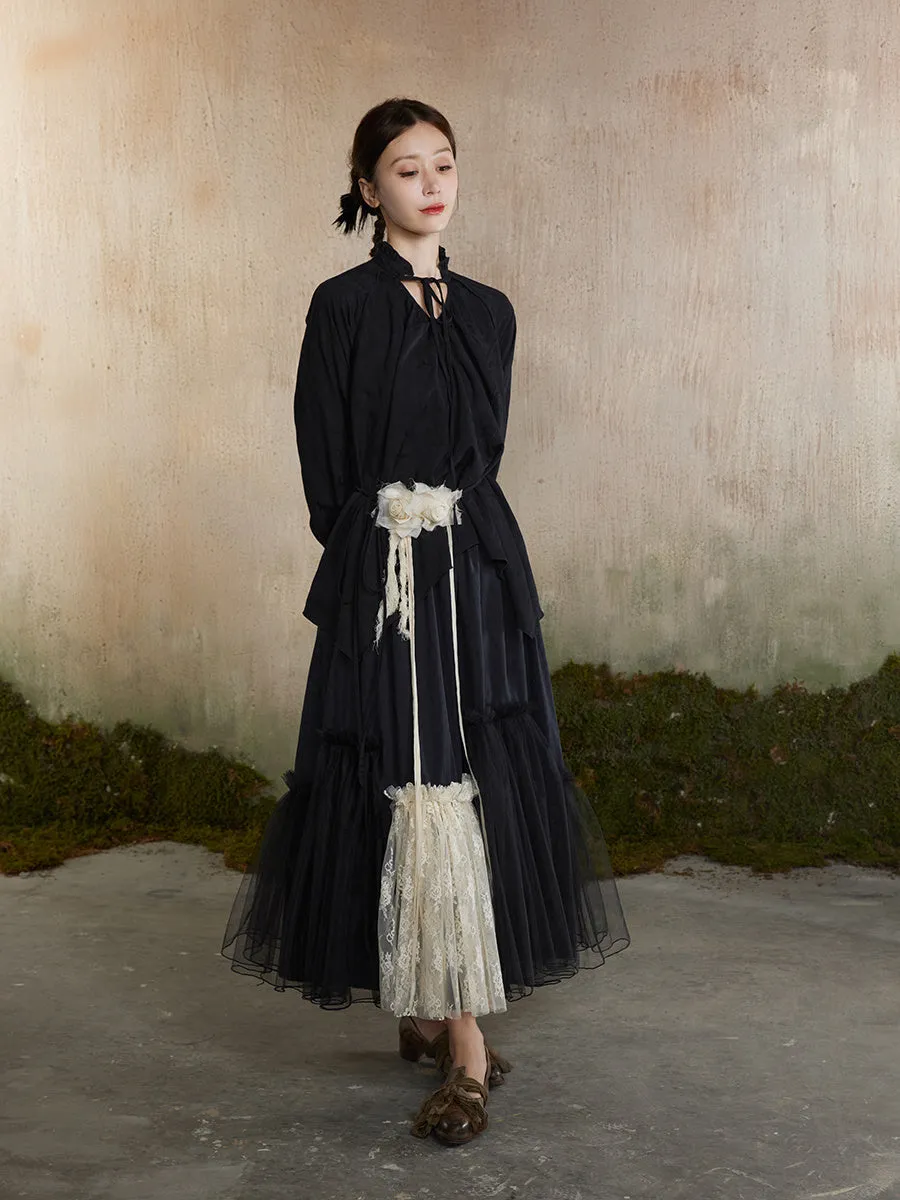 Flare Tulle Ciffon Tiered Fluffily Tie-Dye Long-Skirt