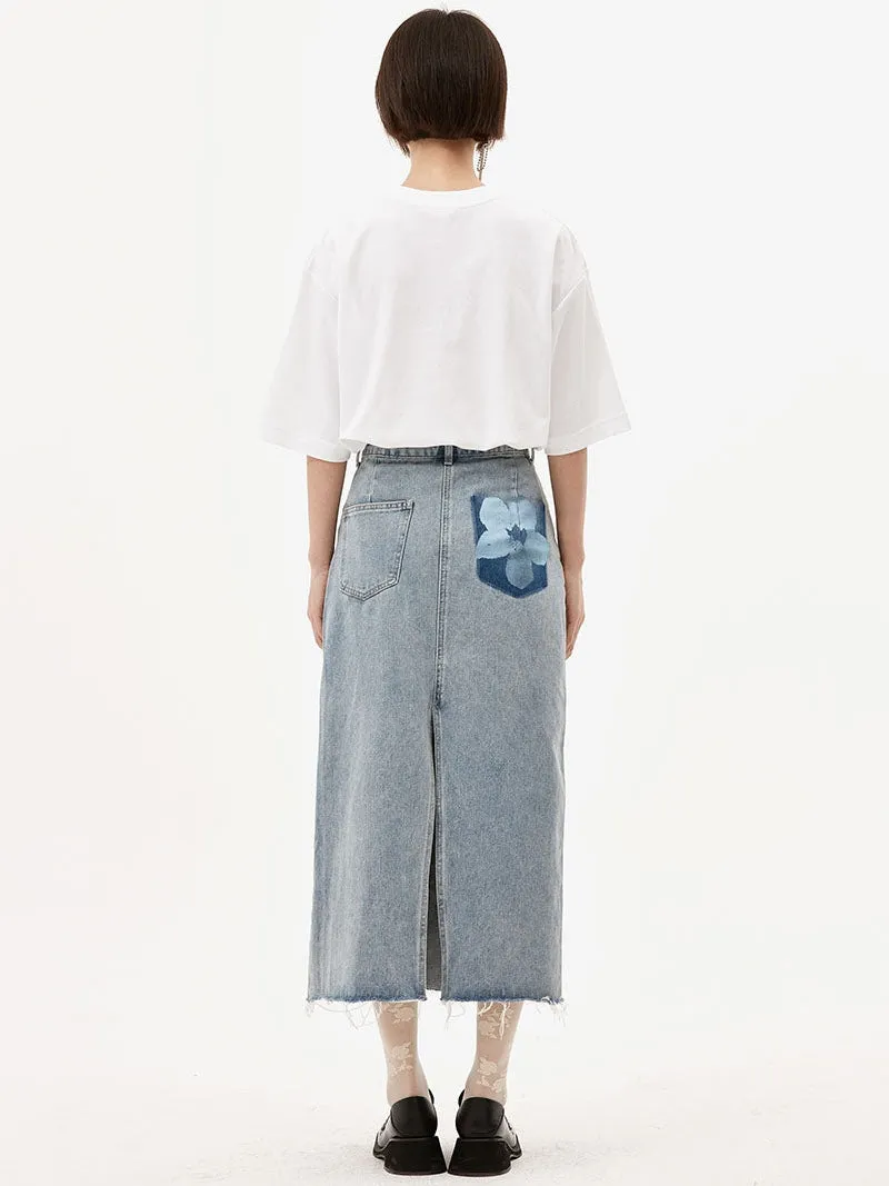 Floral High Waist Denim Skirt