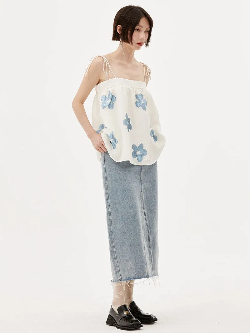 Floral High Waist Denim Skirt