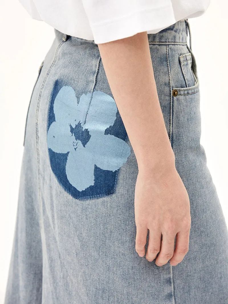 Floral High Waist Denim Skirt