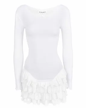Frill Long Sleeve Dress - White Lace
