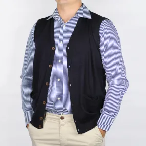 Fusaro Antonio merino wool knitted, button up vest in navy blue (MA23048)