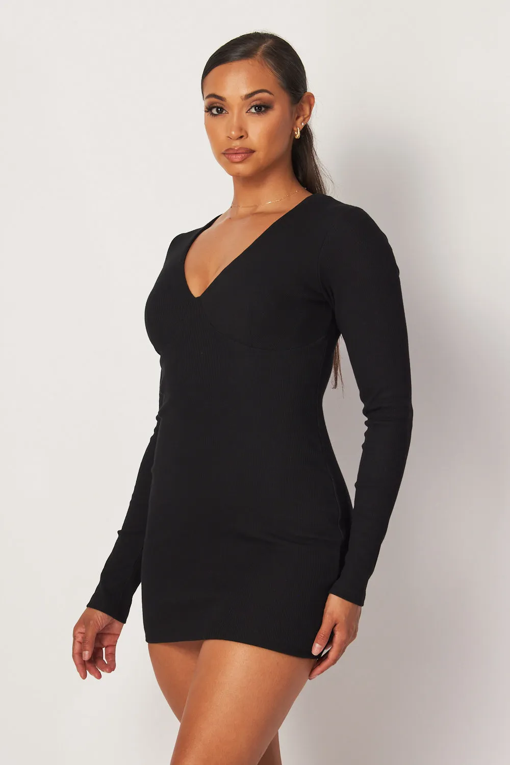 Geraldine V-Neck Rib Knit Bodycon Mini Dress