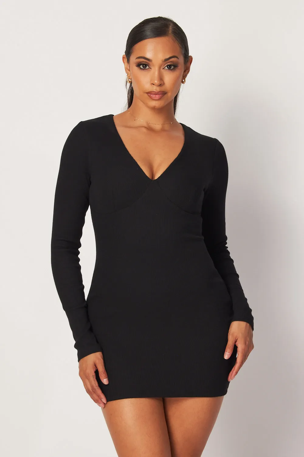 Geraldine V-Neck Rib Knit Bodycon Mini Dress