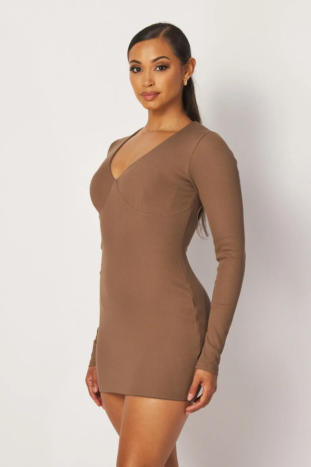 Geraldine V-Neck Rib Knit Bodycon Mini Dress