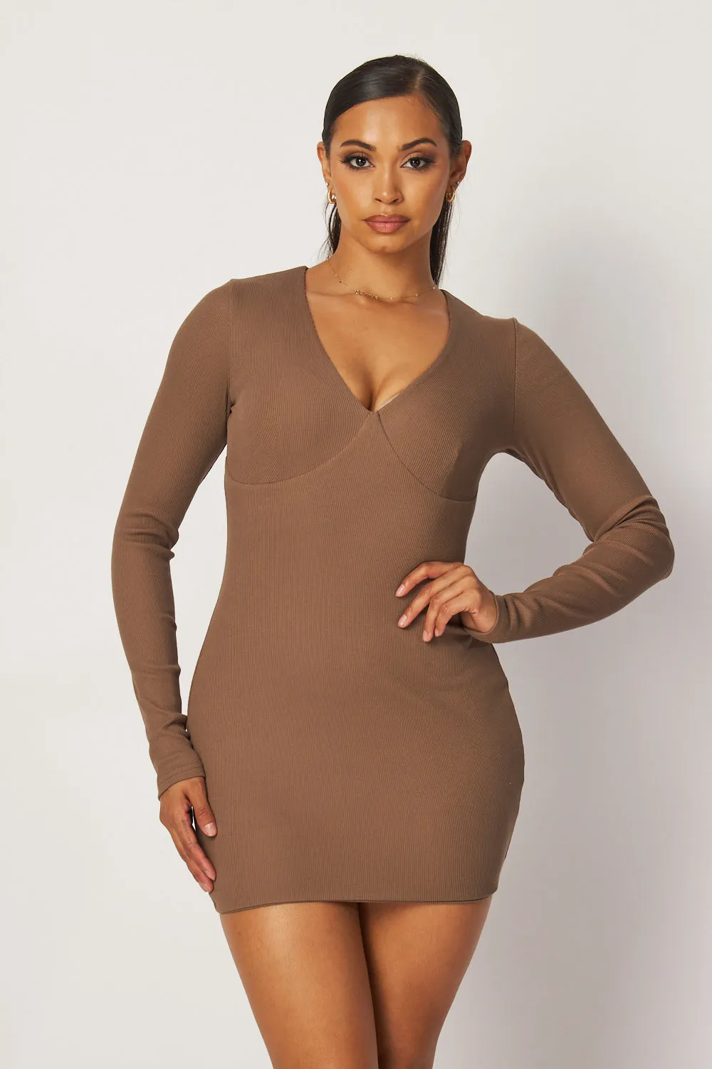 Geraldine V-Neck Rib Knit Bodycon Mini Dress