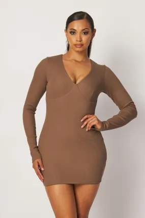 Geraldine V-Neck Rib Knit Bodycon Mini Dress