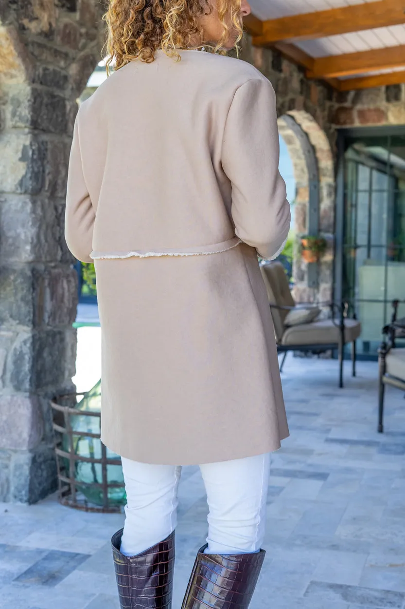 GNS Woman Beige Fur Lined Matte Leather Shawl Collar Coat Bst3292 - Pistoia