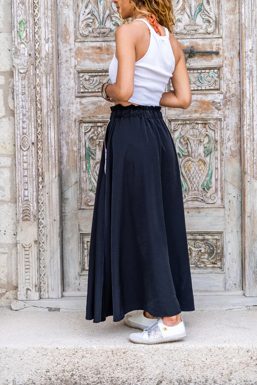 GNS Woman Black Pocket Straw Detailed Elastic Waist Loose Fit Skirt Bst3389 - Lakewood