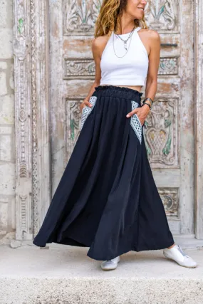 GNS Woman Black Pocket Straw Detailed Elastic Waist Loose Fit Skirt Bst3389 - Lakewood