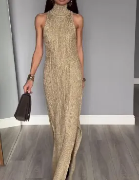 Gold Sleeveless Knit Dress