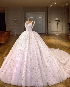 Gorgeous Princess Ball Gown Wedding Dresses Crystal Beading V Neck Bridal Gowns Plus Size Wedding Dress      fg3997