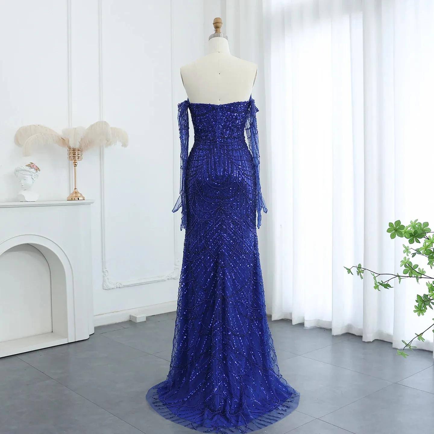 Green Mermaid Evening Gown with Gloves