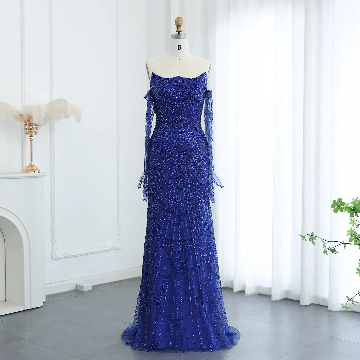 Green Mermaid Evening Gown with Gloves