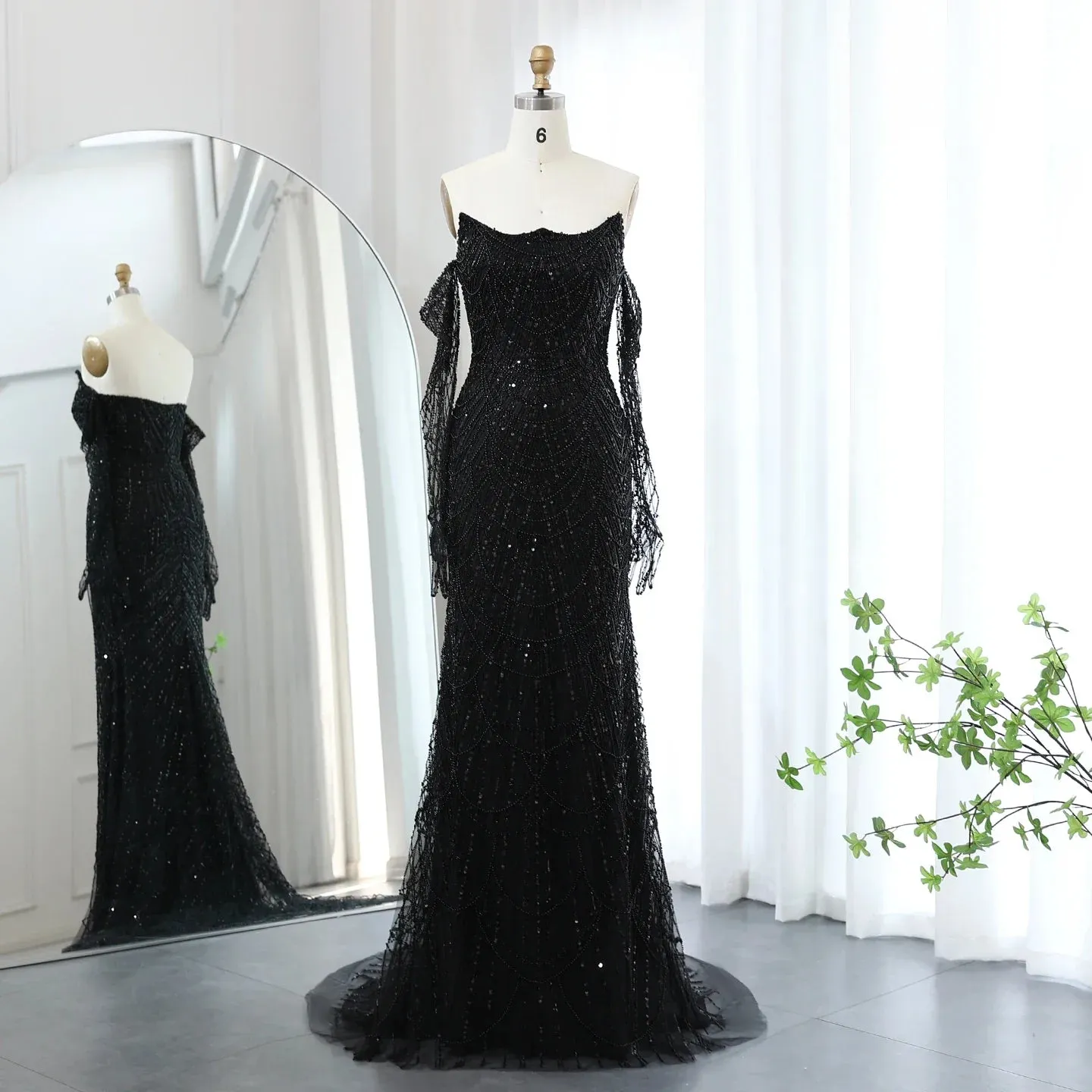 Green Mermaid Evening Gown with Gloves