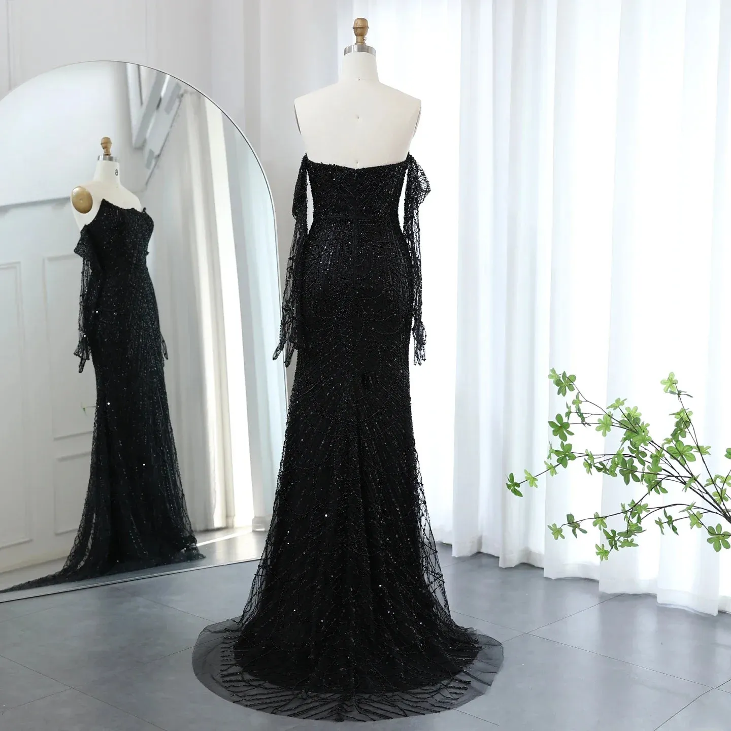 Green Mermaid Evening Gown with Gloves