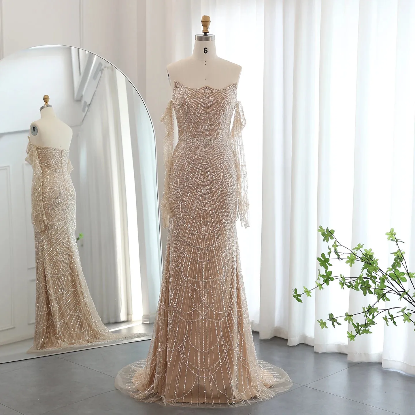 Green Mermaid Evening Gown with Gloves