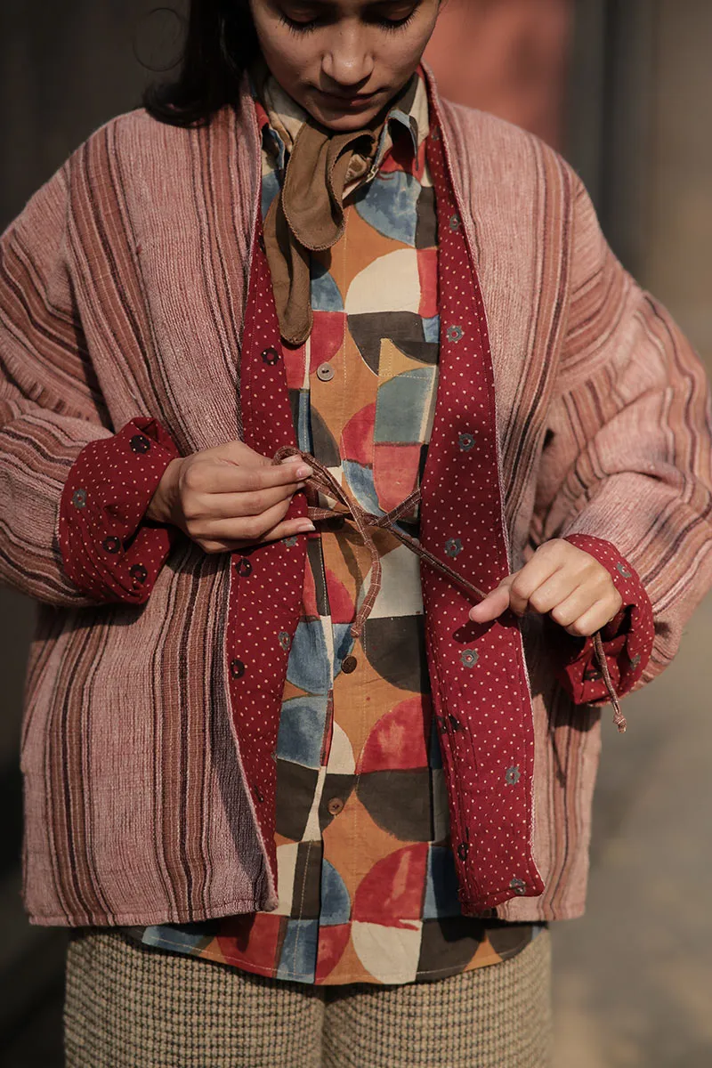 Handwoven Desi Wool Stripe short Kalori jacket