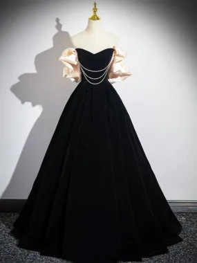kamahe Black A-Line Velvet Long Prom Dress Formal Party Dress
