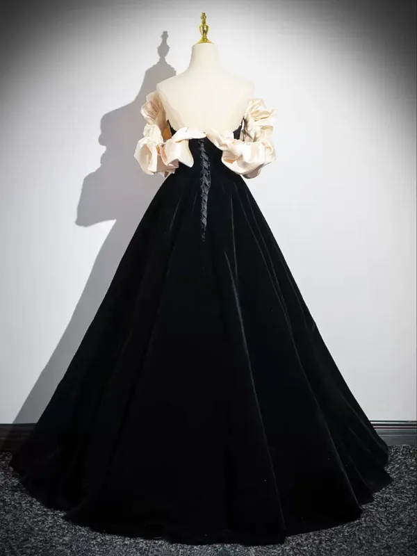 kamahe Black A-Line Velvet Long Prom Dress Formal Party Dress