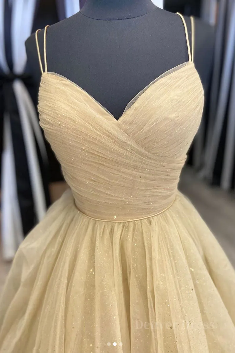 kamahe Champagne tulle long prom dress tulle long formal dress
